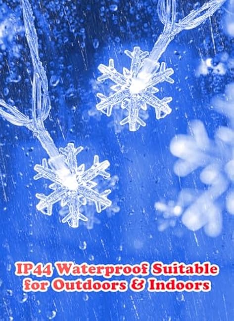 Brightown Christmas Snowflakes Light, 50 LED 26 Ft Blue Snowflakes Holiday Lights, 8 Lighting Modes, Waterproof Shatterproof Xmas Decorative Fairy Lights for Outdoor Xmas Decor