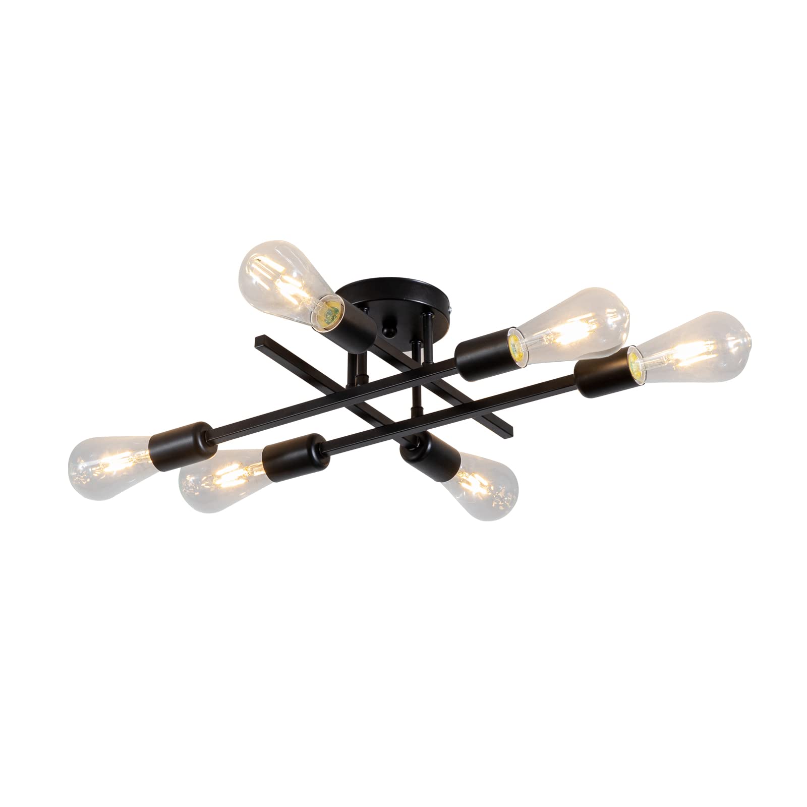 Becailyer Modern Semi Flush Mount Ceiling Light, 6-Light Black Sputnik Ceiling Light Fixture,Vintage Rustic Chandelier for Farmhouse Dinning Room Kitchen Bedroom Living Room Entryway