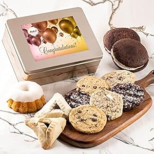 Dulcet Gift Baskets Congratulation Tasteful Treats Tin Gift Basket Filled with Gourmet Bakery Goods Ideal Gift Idea for, Wife, Girlfriend, Mom, Daughter, Dad, Son, or Coworker.