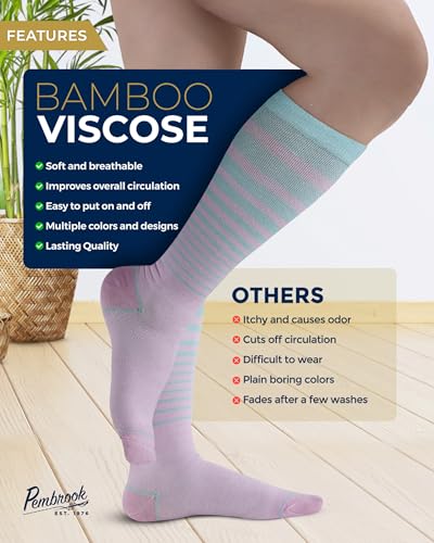 Image of Pembrook Bamboo Viscose Light Compression Socks - 3 Pairs | 8-15 mmhg Compression Socks | Knee High Comfort Support Socks