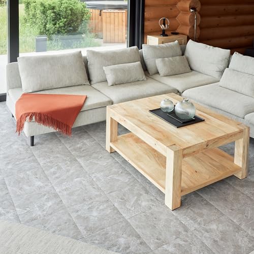 Vinyl Floor Tiles Self Adhesive - 10 Pack to Cover 10 sqf (0.9 sqm) | Each Sticker Tile Size 12x12In (30.5 x 30.5cm) - Peel and Stick Vinyl Floor Tiles | Light Grey Marble Effect