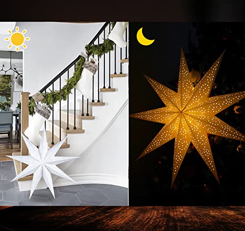 HOUISM Paper Star Lantern Lampshade 65cm, Large LED Christmas Festive Paper Lanterns with Faity Lights, Hanging Ornaments for Ceiling Pedant, Xmas Porch, Party Wedding Home Decor - Image 5