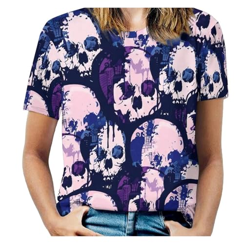 T-Shirt Violet Crâne pour Femme avec Imprimé Tournesol en Grande Taille XL