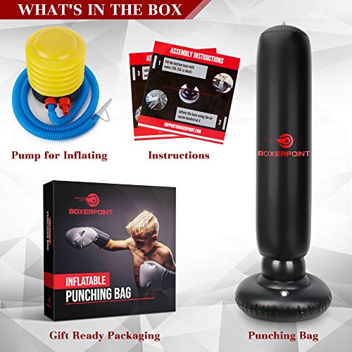 Inflatable Punching Bag for Kids - 63" High Boxing Blow Up Training Bag with Stand - Strong Kid Bop Bag for Kickboxing Practice - Bounce Back Freestanding Punch Bag Gift Set - Thumbnail 2