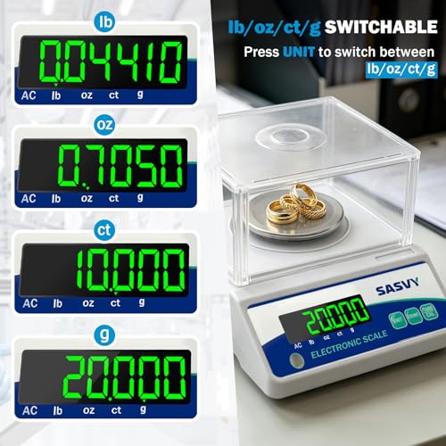 Image of Lab Scale 500g x 0.001g Scientific Scale g /oz /ct /lb High Precision Digital Electronic Analytical Balance for Jewelry Kitchen Laboratory School, Includes 200g Calibration Weight&Battery