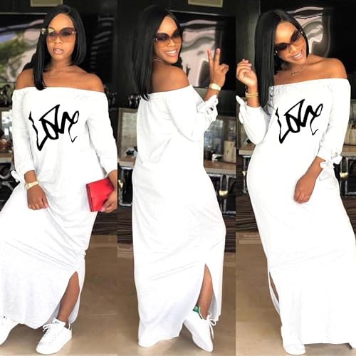 Image of Women's Casual Off Shoulder Maxi Dress - African Print Summer Loose Long Sleeve Tunic T Shirt Dresses with Pockets
