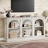 Tribesigns TV Media Consoles for Living Room, Farmhouse Entertainment Center with Storage Cabinets, Modern Television Stand for Bedroom, Distressed White