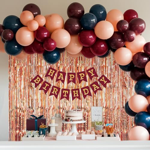 Image of SpecialYou.in Happy Birthday Decoration Kit For Kids With Burgundy, Dark Maroon, Peach, Chrome Blue Balloons Decoration Kit, Fringe Foil Curtains & Balloons For Birthday Decoration Items- 55 Pcs