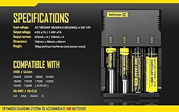 Nitecore Intellicharger New I4 V2 Universal 4 Channel Li-Ion Ni-Cd Ni-MH Smart Charger, Black