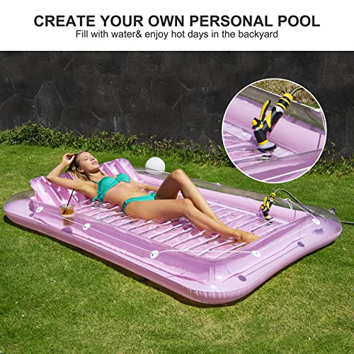 Inflatable Pool Floats Boat For Adults, Blow Up Tanning Pool Raft Tub With Inflatable Pillow For Family Outdoor, Garden, Backyard Summer Water Party (Pink) #TOP6