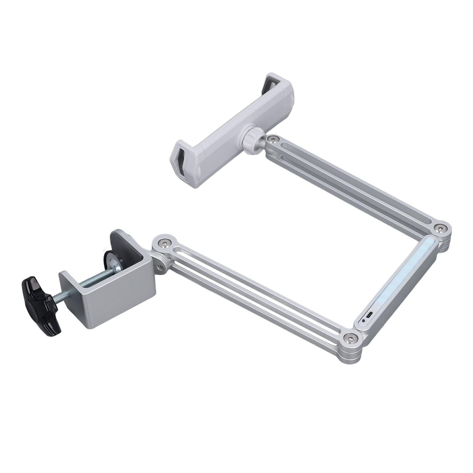 Soporte para Teléfono para Escritorio, Cama, Rotación de 360 ​​Grados, Brazo Largo Ajustable, Soporte para Teléfono Celular, para Tableta con Abrazadera y Luz Ajustable, Plegable y Portátil
