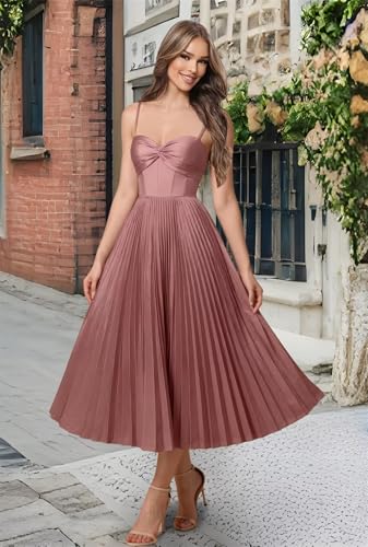 Satin Bridesmaid Dresses for Women Spaghetti Straps A Line Pleated Formal Wedding Guest Dress3