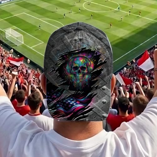 Image of Skull Cap, Gifts for Men, Skull Us Flag Skeleton Gothic Horror, Black Baseball Cap, Adjustable Caps Sun Hat
