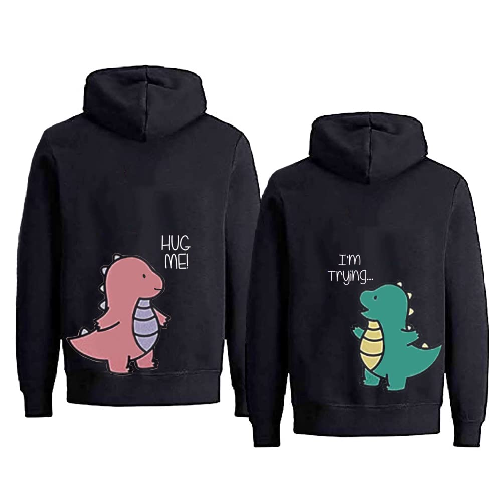 SevpuiklCute Dinosaur Couple Hoodie Matching Couple Sweatshirt Valentine's Day Outfit for Him Her King Queen Pullover 1 Piece