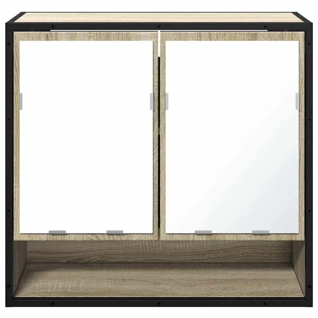 Genérico Armario Espejo Baño Chene Sonoma 65x20x60 cm | Marco metálico duradero, fijación a la pared, reflejo no deforma, madera de ingeniería