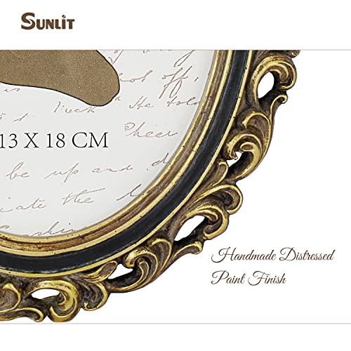 Sunlit Vintage Picture Frame 5X7 Inch, Oval Antique Photo Frames With Glass Front, Luxury Photo Display, Tabletop Wall Hanging, Gift Ideas, Golden Brown #TOP4