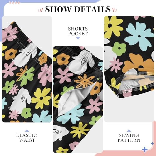 ZZXXB Bunny Colorful Flowers Boys Long Pants Soft Trousers Elastic Waist Kids Lounge Bottoms with Pockets S-XL4