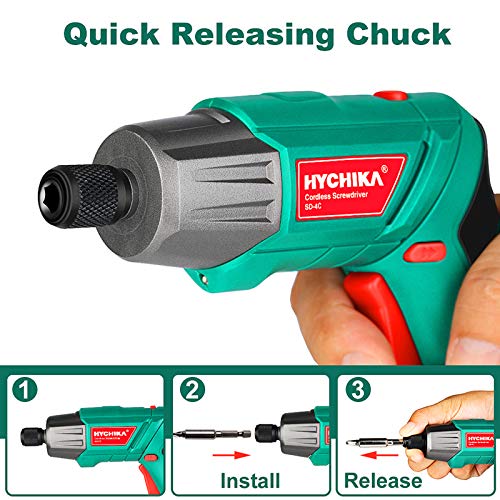 Cordless Screwdriver 6 N.m, HYCHIKA 3.6V 2.0Ah Electric Screwdriver Rechargeable Screw Gun, Front LED and Rear Flashlight, Ratchet Wrench, DC Charging with USB Cable, 36pcs Accessories, Carrying Box