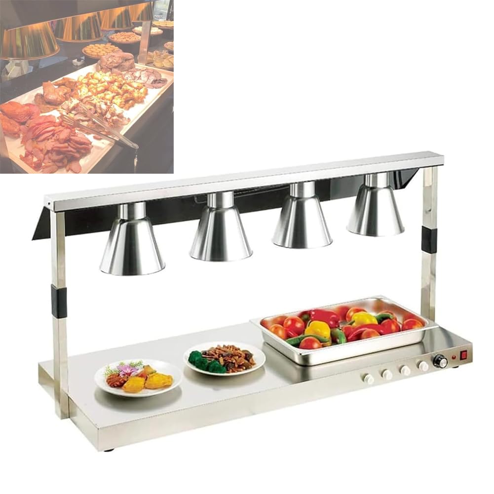 Lampada riscaldante per Alimenti, Lampada riscaldante a Buffet, scaldapiastre Calde elettriche, Piano da Tavolo Commerciale in Acciaio Inossidabile con Scudo in Vetro per Ristorante Cucina e Buffet