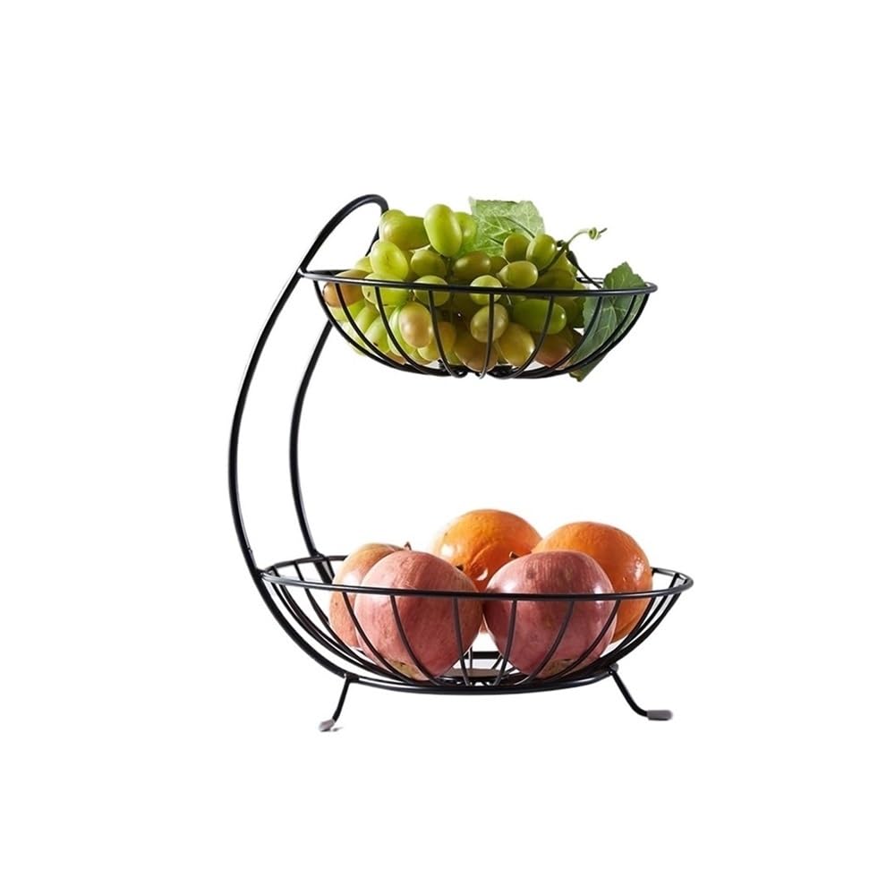 HLHLOP777 Fruit Bowl 2-Tier Fruit Basket Kitchen Countertop Vegetables Rack Metal Storage Holder Fruit Basket(Black)