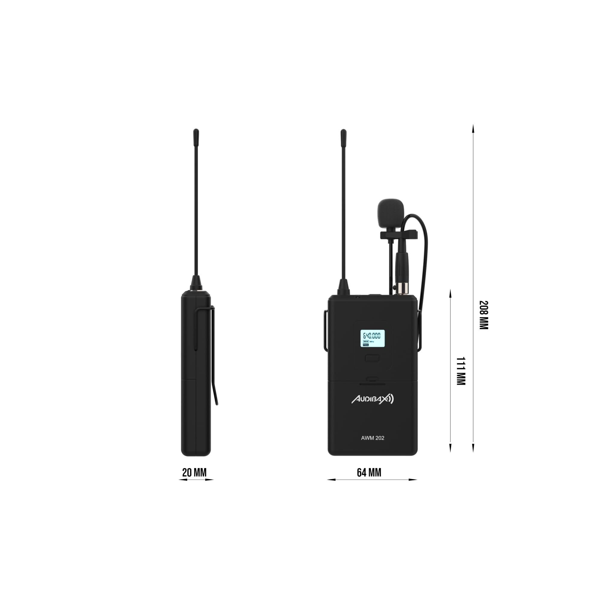Audibax AWM 202 Sistema Inalámbrico Micrófono Lavalier de 2 Canales UHF