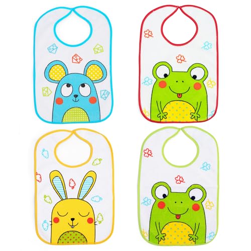 Ti TIN - Conjunto de 4 Babero Impermeable, modelos surtidos | Pack 4 baberos impermeables | baberos guarderia 1 año