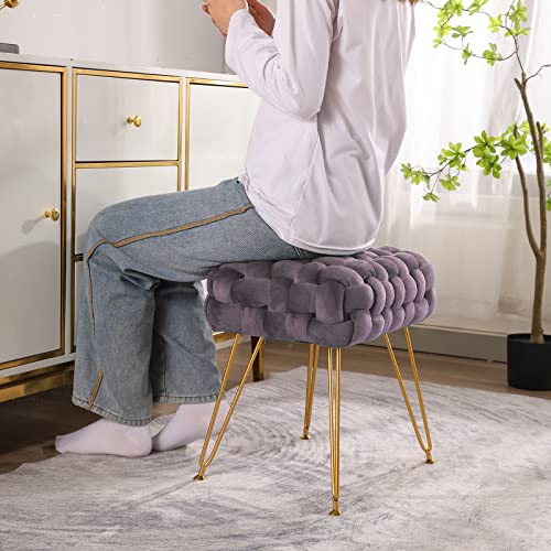 Cuyoca Ottoman Velvet Upholstered Foot Rest Vanity Stool With Metal Legs, Modern Contemporary Accent Stools, Makeup Footstool, Blush #TOP1