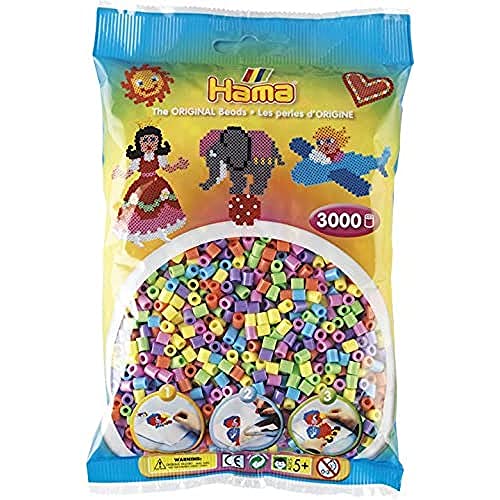 Hama - 201-50 - Loisirs Créatifs - Sachet 3000 Perles à Repasser - Taille Midi - Pastel Mixte