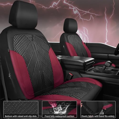 Image of CAR PASS Waterproof Car seat Covers Front Seats Covers Neoprene Wetsuit, All-Weather Non-Slip Durable, Universal Fit for SUV Sedans Trucks Vans Automotive, Armrest Airbag Compatible, Emboss 2 Red