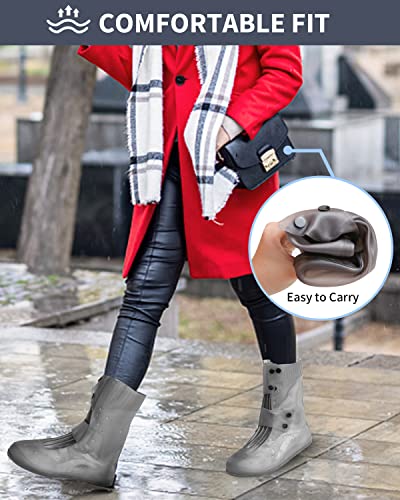 Image of ANYCHO 10 inch Tall Silicone Shoe Cover Waterproof, Double-Breasted Waterproof Layer Shoes Cover for Rainy Season, Reusable Non-Slip Shoe Rain Cover (Grey, 6)