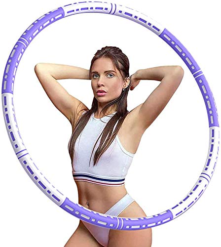 Exercise Fitness Weighted Hoops for Adults Weight Loss,6 Section Weighted Hoola Hoop,Exercise & Fitness Equipment Weighted Smart Hoola Hoops Detachable Suitable for Beginners (White-Purple)