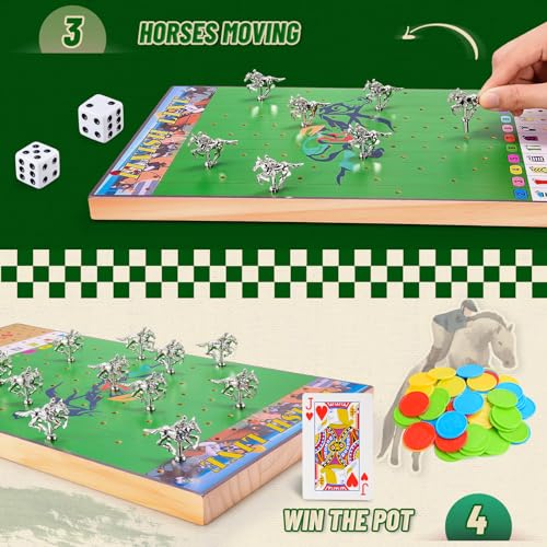 Horse Race Board Games: Horse Racing Board Games with 11 Luxury Metal Horses Game for Adults Teens Kids Include Instruction Family Game Night Party Games Birthday Gifts Ages 12+