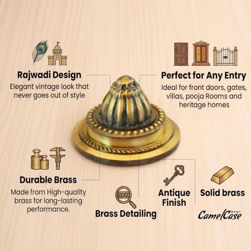 Image of CamelCase Rajwadi Brass dooms for Main Door and Pooja Room (38.1mm / 1.5 Inch) | Antique Finish Solid Brass Decorative Door Domes for Traditional Wooden Gates & Home Decor | Pack of 4