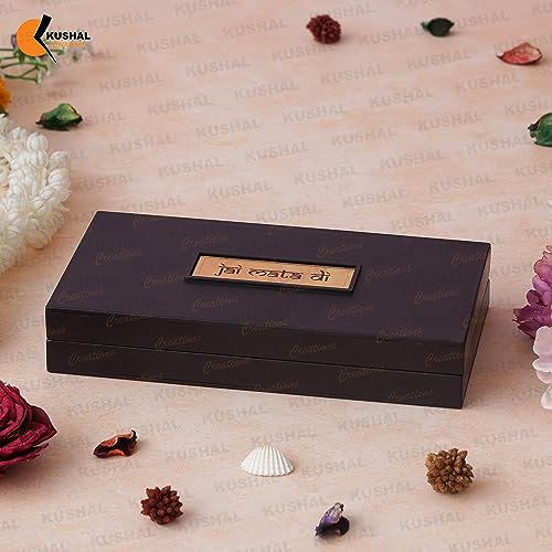 Image of 24K Gold Plated Religious Frame Rectangular Photo Frame Tabletop with Charan Paduka Return Gifts for Home Puja Office (Maa Vaishno Devi), 8.25 x 4.5 Inch