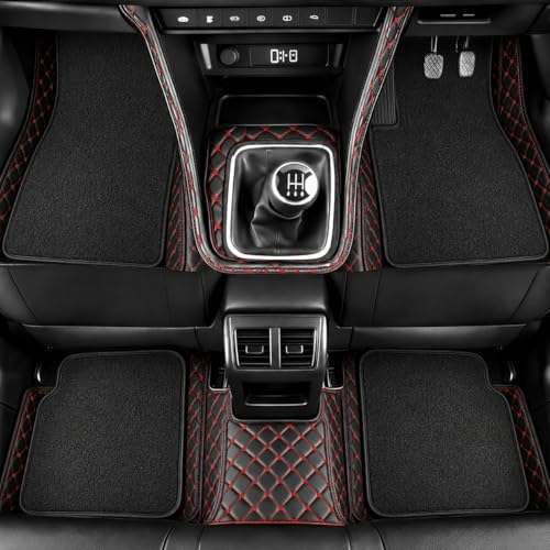 Image of SINEX 7D car mat Full Set for Maruti Suzuki Victoris (Model : 2025) || Luxury Leather Double Car Floor Mat Complete Set || 100% Waterproof and Washable || Color : Black-Red