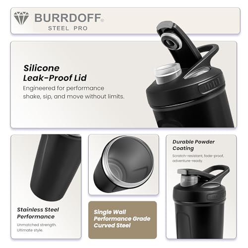 Image of Steel Performance Pro Protein Shaker Bottle (PUSH LOCK BUTTON), Gym Shaker Steel Shaker Bottle Gym Shaker Bottle shaker bottles for protein shake gym protein shaker (Black)