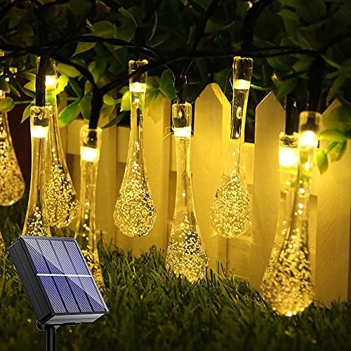 Caroki Solar String Lights Lanterns, 7m/23 ft 50LED [8 Modes] Waterproof [IP65] Outdoor Solar Lights Garden Water Drop Bulbs Decorative Lighting Fence Lights for Garden, Patio, Yard, Home (Warm_White)