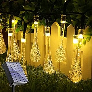 Caroki Solar String Lights Lanterns, 7m/23 ft 50LED [8 Modes] Waterproof [IP65] Outdoor Solar Lights Garden Water Drop Bulbs Decorative Lighting Fence Lights for Garden, Patio, Yard, Home (Warm_White)