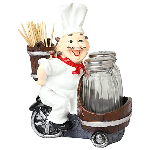 NYRWANA Salt and Pepper Set | Salt and Pepper Shaker Set for Dining Table, French Chef Resin Showpiece with Glass Dispensers, Toothpick Holder with To