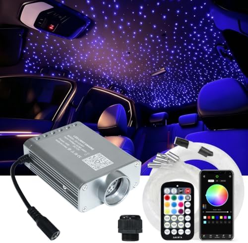 AMKI 500pcs 0.03in 9.8ft Meteor Twinkle Starlight Headliner Kits,+RGB Shooting Star 180pcs Fiber, Twinkle+Sound Activated 4Lamp Beam Starlight Box APP/Remote Control Car Home Ceiling Decor image 5