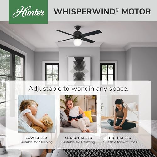 Image of Hunter Hepburn, Indoor, Ceiling Fan, with LED Light, 52 inch, Matte Black