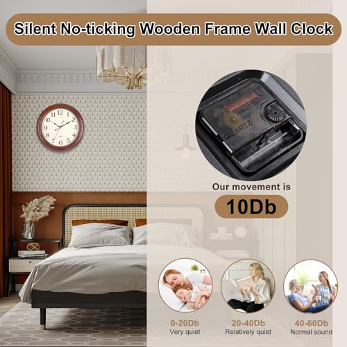 12 Inch Wood Wall Clock Retro Wooden Wall Clocks Battery Operated - Image 3