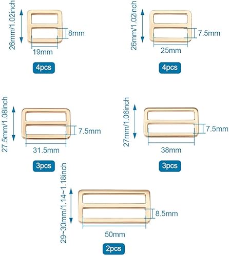 Vista 14 de Mega Pet Hebillas rectangulares Tri-Glide de aleación, 5 tamaños, hebilla ajustable de platino, cierres de cincha Tri Glide