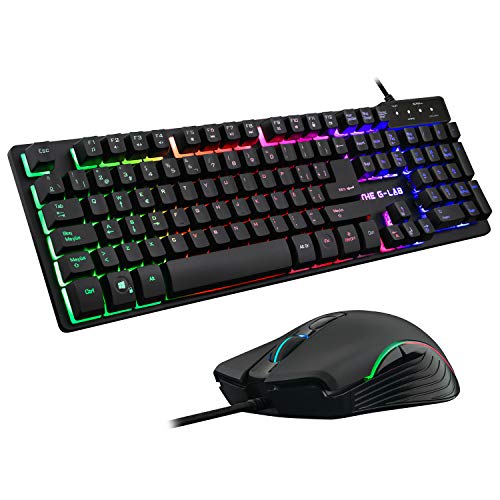 THE G-LAB Combo Krypton Pack de teclado de gaming USB e rato multicor, retroiluminação, teclado QWERTY de gaming, inclui Ñ, anti-ghosting + rato gaming, 6 botões 3200 dpi, PC PS4, Xbox One, preto