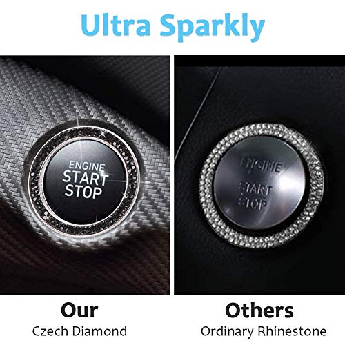 Image of ToBeQueen Bling Car Crystal Rhinestone Ring Emblem Sticker, Car Interior Decoration, Bling Car Accessories for Women, Push to Start Button, Key Ignition Starter & Knob Ring (Black)