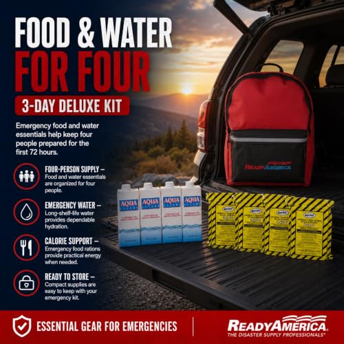 Ready America 72 Hour Deluxe Emergency Kit, 4-Person 3-Day Backpack, First Aid Kit, Survival Blanket, Power Station, Emergency Food, Portable Disaster Preparedness Go-Bag for Earthquake, Fire, Flood - Image 3