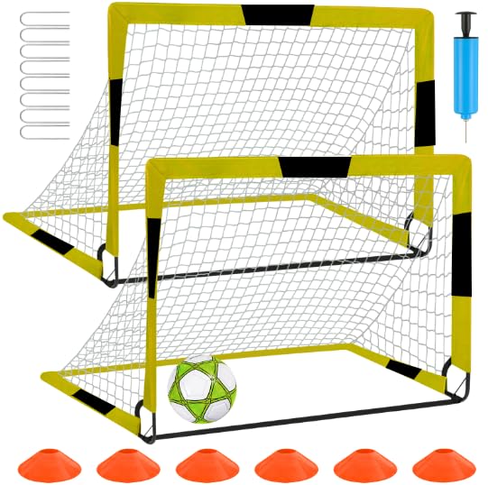 Kids Soccer Goal Set, 2 of 4x3/5x3.6/6x4 ft Soccer Goals for Backyard, Portable Pop Up Soccer Nets Training Equipment with Soccer Ball, Cones, Family Kids Youth Outdoor Sports Games