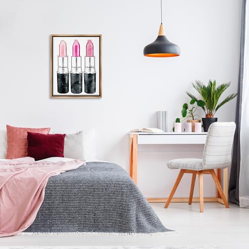 Image of Stupell Industries 'Three Pink Lipsticks', Floating Frame Canvas Art, Brown, 25 x 31 Inches, Easy to Hang and Sturdy, Made in USA, by Amanda Greenwood | Stupell Industries | Brown, 25 x 31 Inches, Easy to Hang and Sturdy, Made in USA, by Amanda Greenwood