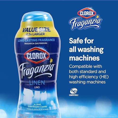 Image of Clorox Fraganzia Laundry Scent Booster Crystals, In-Wash Fragrance Beads for Fresh-Smelling Clothes & Linens, Safe for All Fabrics & Colors, Easy-Pour Bottle, Linen Scent, 70 Oz - 6 Pack