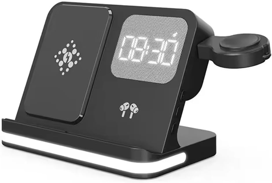 3 in 1 Foldable Wireless Charging Station, Fast Wireless Charger Stand with Time Display, for Samsung Galaxy Galaxy S24 Ultra/S23 Ultra/S22/S21/Note 20/Z Flip 6/Fold 6, Watch, Galaxy Buds,Black